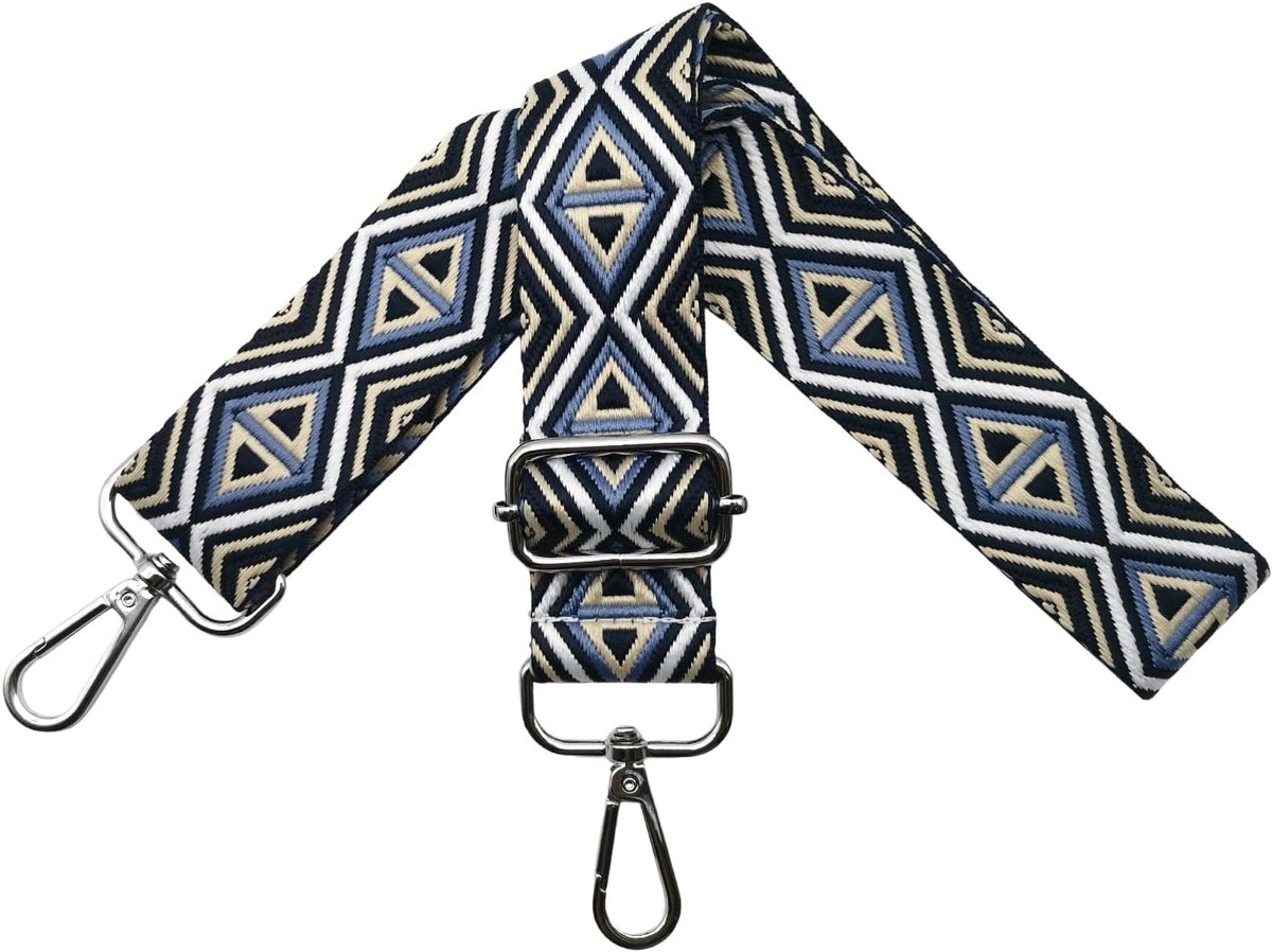 Schouderriem voor tassen, tasriemen om te wisselen, schouderriem voor tassen, schouderriem 3,8 cm breed met zilveren karabijnhaak, tasband voor dames, handtassen, beige/donkerblauw, M19