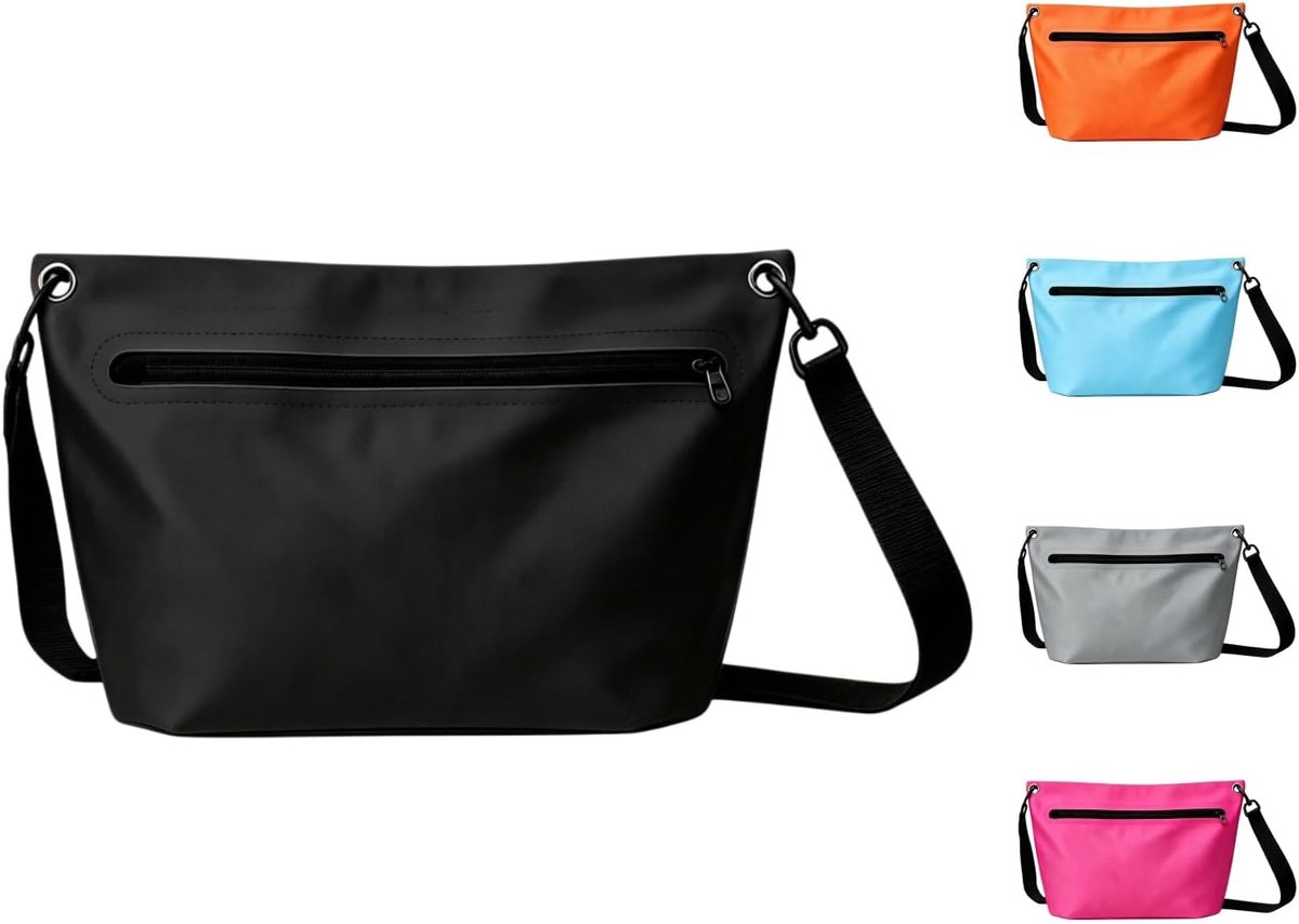 Tas voor buiten, 6 l, lichte droogtas met verstelbare schouderriem, geschikt voor kamperen, wandelen, strand, kajakken, zwemmen, Zwart, Waterdichte tas