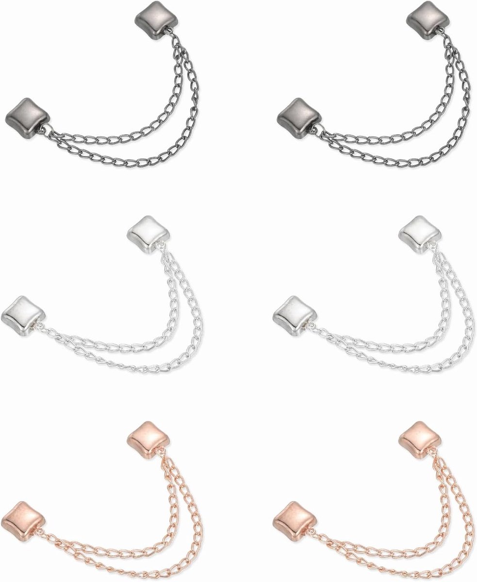 6 stuks magnetische kledingclips, vierkante kledingklemmen met ketting, kledingclips, multifunctionele hijab-magneten voor dunne kleding, sjaals, broekspijpen, broche