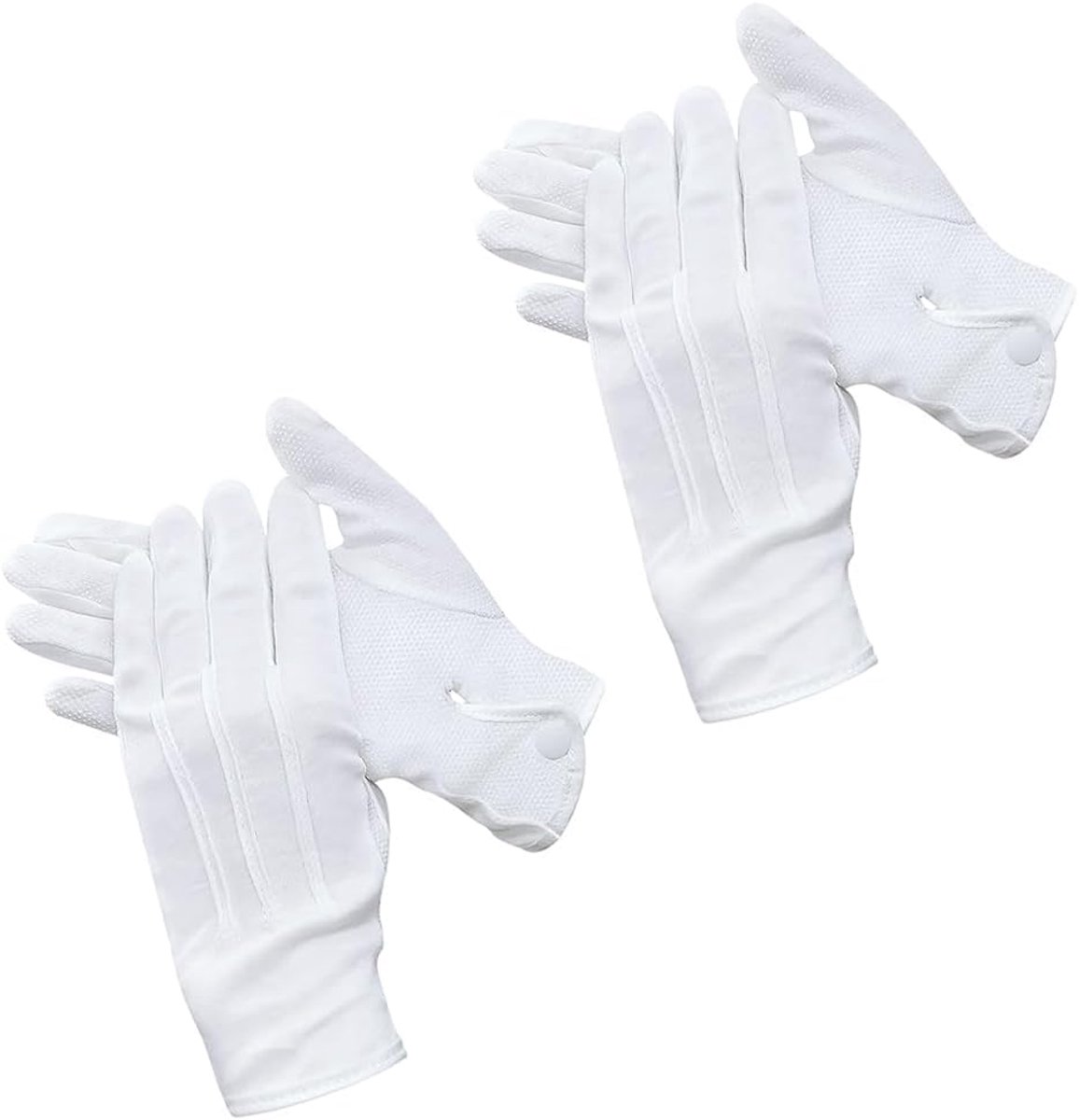 Handschoenen - 2 paar genaaide witte handschoenen voor heren en dames, nylon handschoenen wit met drukknop voor formele smokings, ceremoniële teamuniformen, rekbare ademende stoffen handschoenen