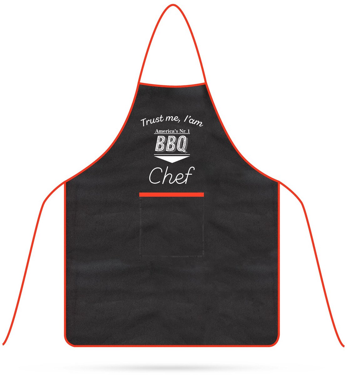 BBQ schort - zwart met rode rand, waterafstotend, 61 x 75,5 cm, met grote zak [56294A]