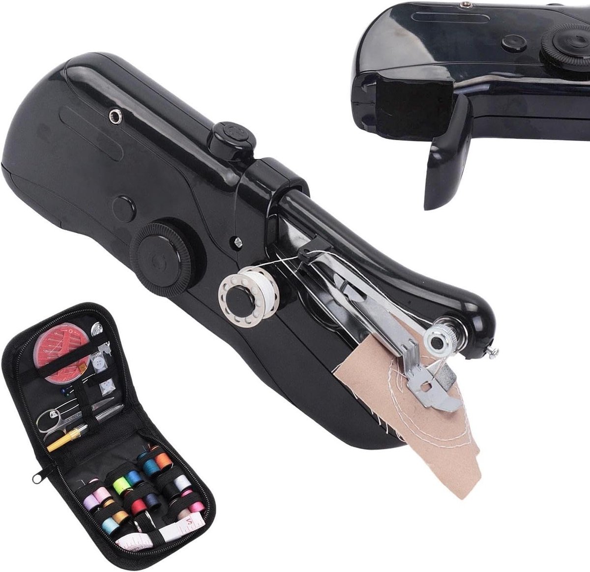 Handnaaimachine - Draagbare naaimachine Mini naaimachine - Kleding repareren - Dubbel stroomontwerp - 21x6.5x3.5cm - Zwart