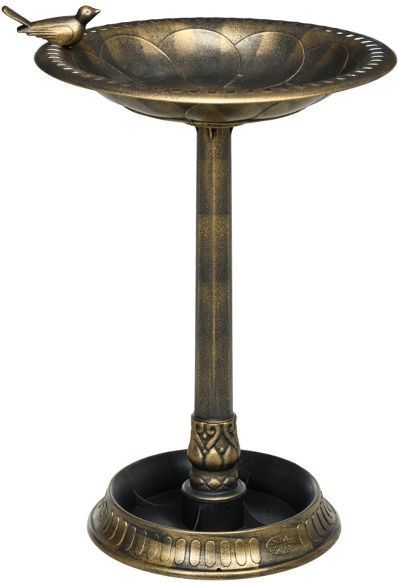 Vogelbadje - Vogelvoeder - Vogeldrinkbak - Bloempot - Tuindecoratie - Twee-in-één functie - 50 x 72 cm - Geschikt voor bloemperken, paden en gazons - Bronskleur