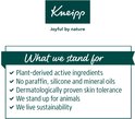 Kneipp logo met "What we stand for" en bullet points: plantaardige ingrediënten, geen paraffine, dermatologisch getest, steunt dieren, duurzaam.