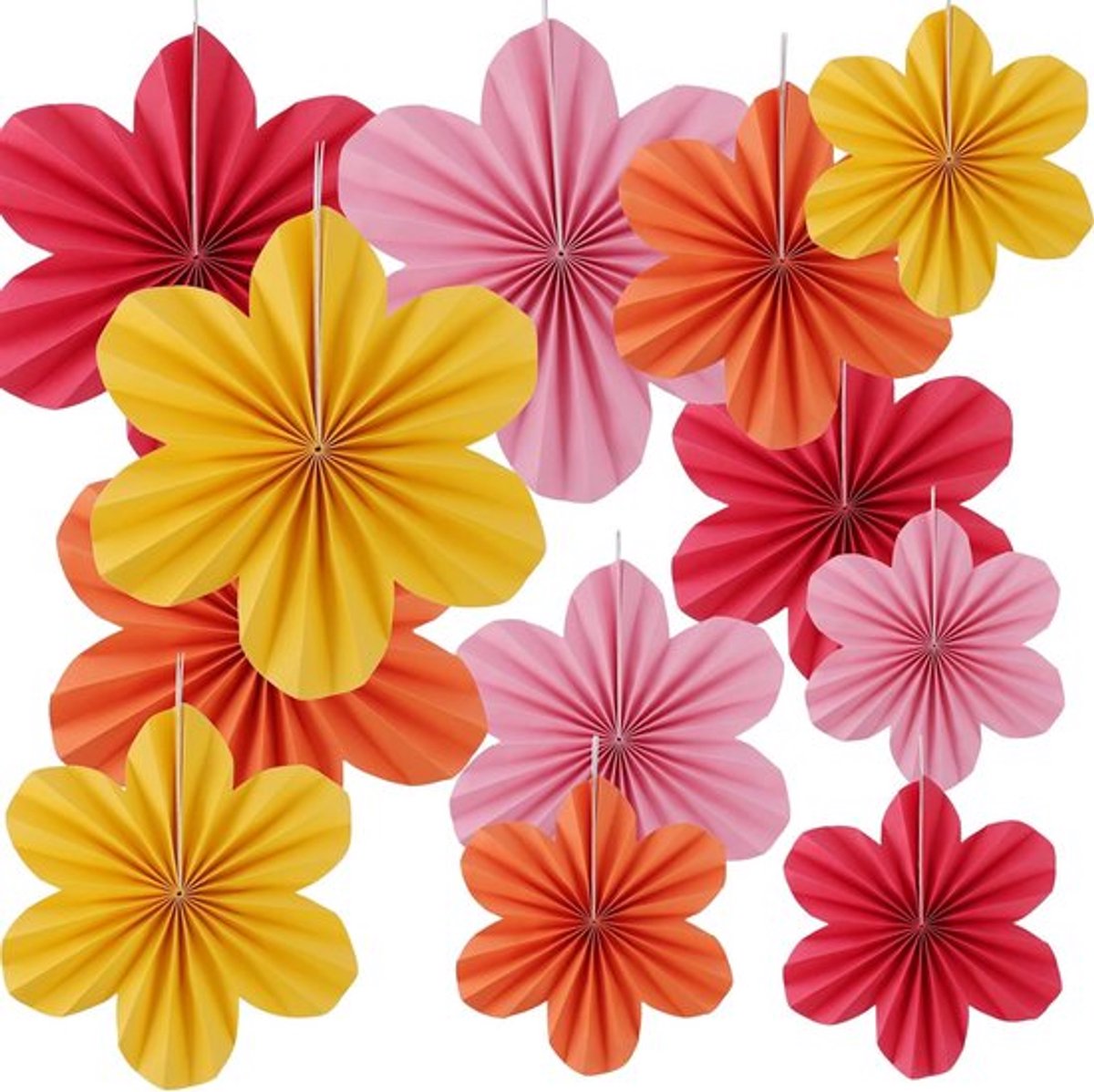 12 stuks papieren bloemen - hangende waaiers - decoraties - broches