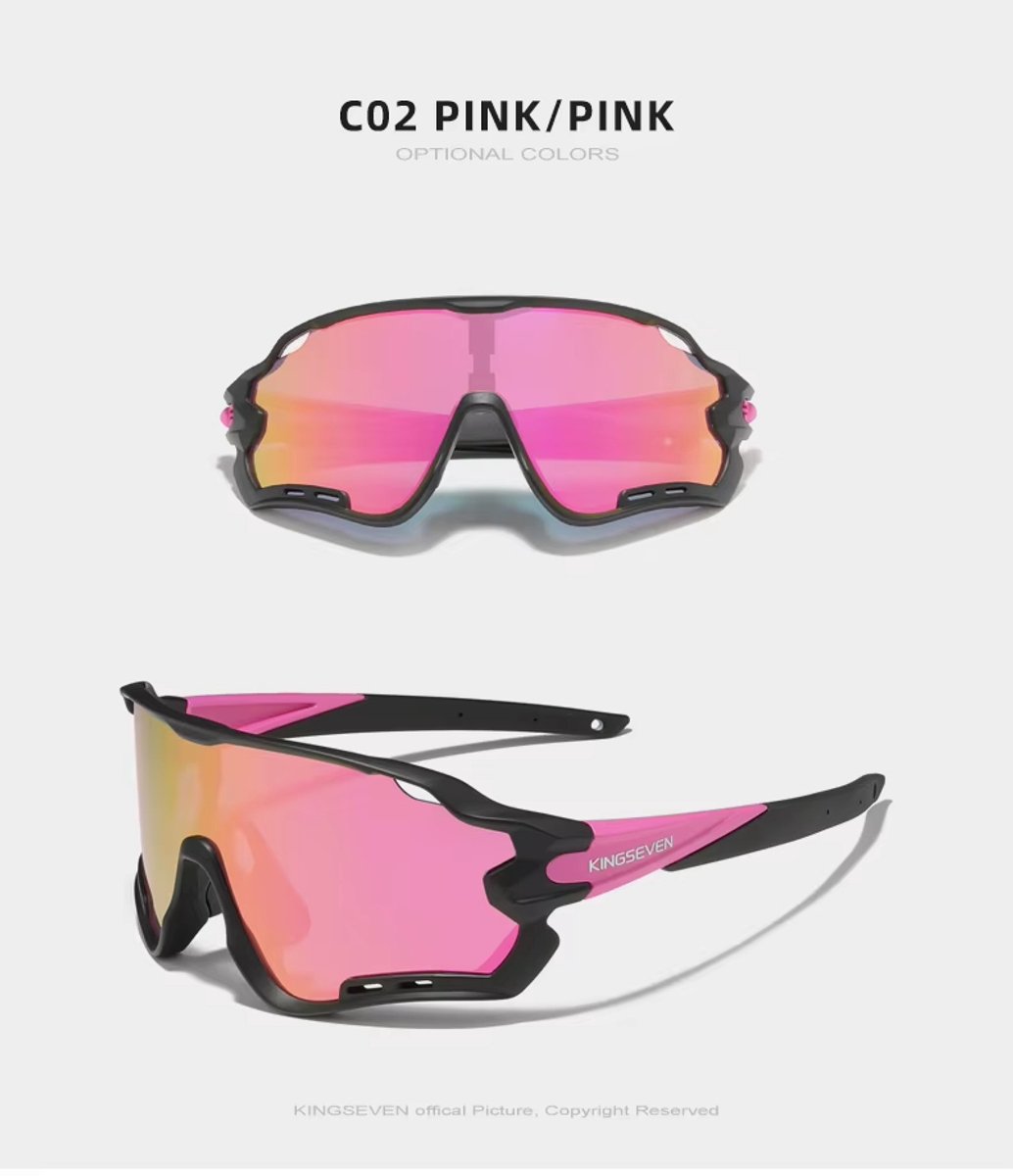 Kingseven Pro Wielren Zonnebril UV400 – Roze Spiegelglas – 911