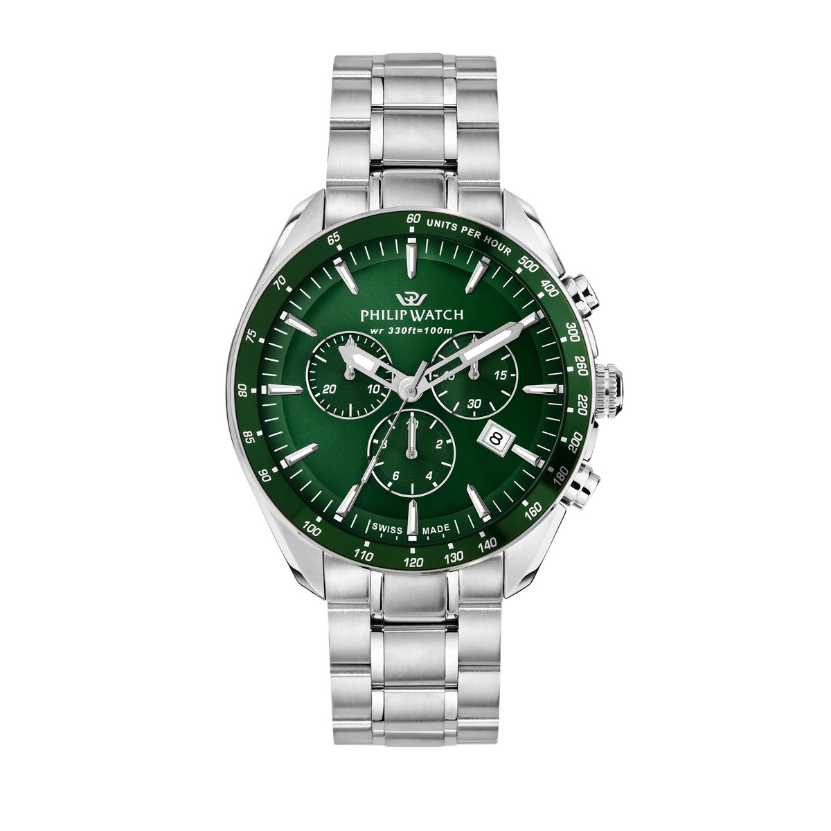 Philip Watch - Blaze Sport Men - R8273995019 - Chronograaf - Swiss Made - Herenhorloge - 42 MM - Zilver - Groen - Roestvrij staal