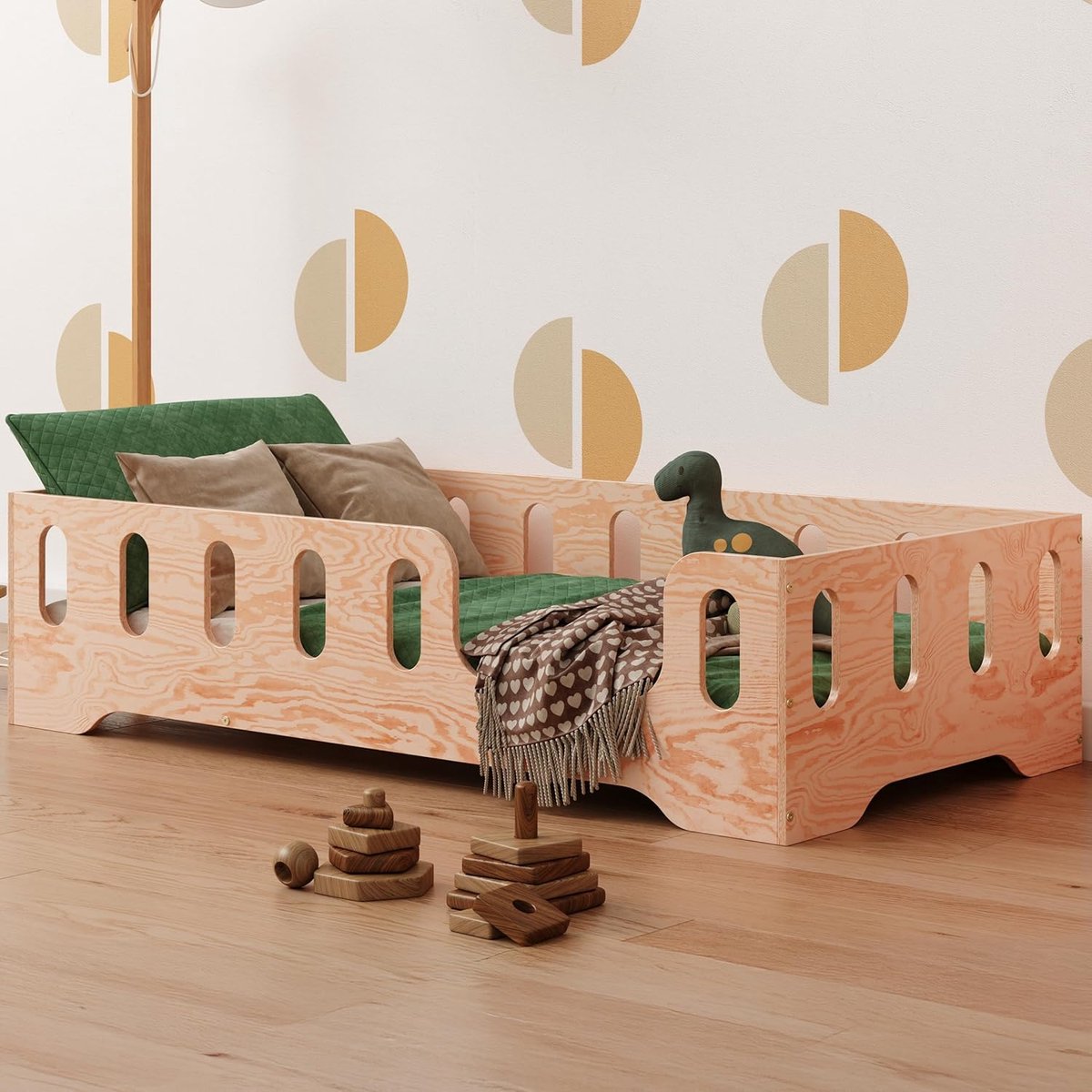 Kinderbed Montessori - Vloerbed Peuterbed - Zelfstandig Slapen - FSC-gecertificeerd Hout - 60x120 cm - Naturel