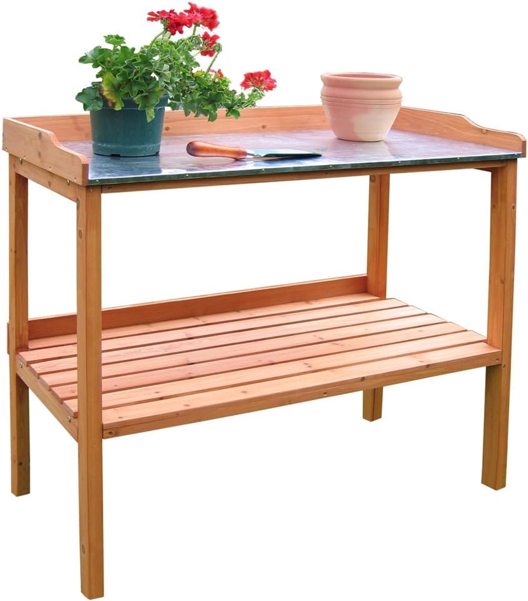 Plantentafel met werkblad - Tuinwerktafel Kweektafel - Planten en Verpotten - Verzinkt Werkblad - 98 x 48 x 95 cm