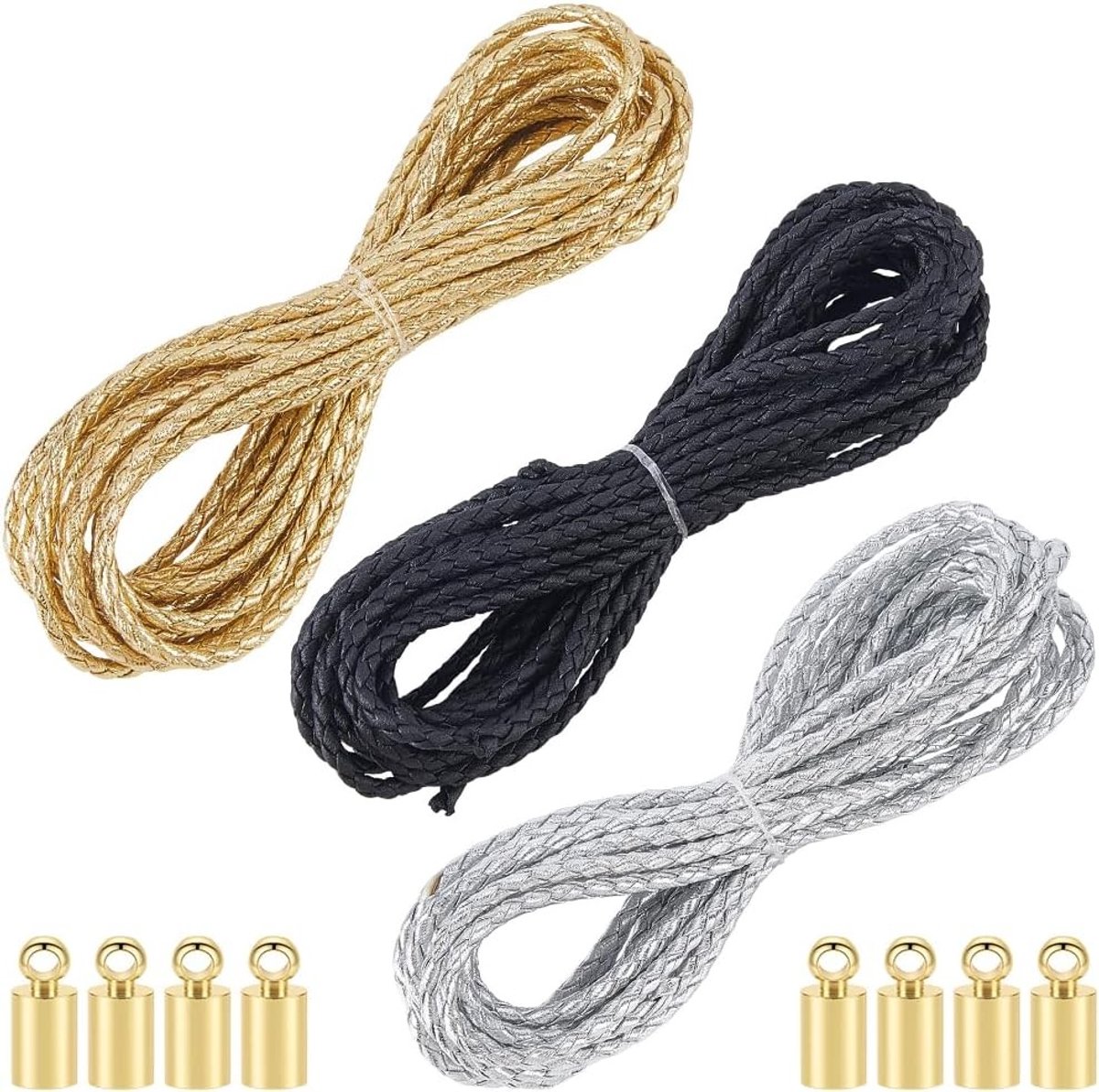 15 Meter Metallic Braid Koorden in 3 Kleuren voor Sieraden, Armbanden en DIY Projecten - Zacht en Duurzaam Touw van PU Leer
