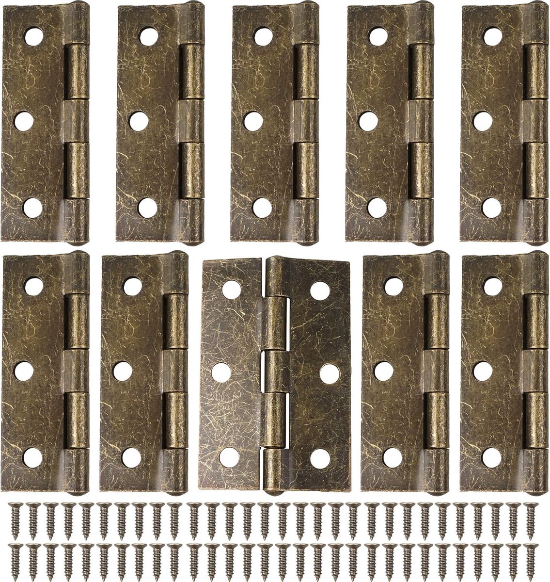 Retro Bronzen Deurhengsels 75mm - 10 Stuks met 60 Antieke Schroeven voor Binnendeuren, Meubels en Vouwdeuren