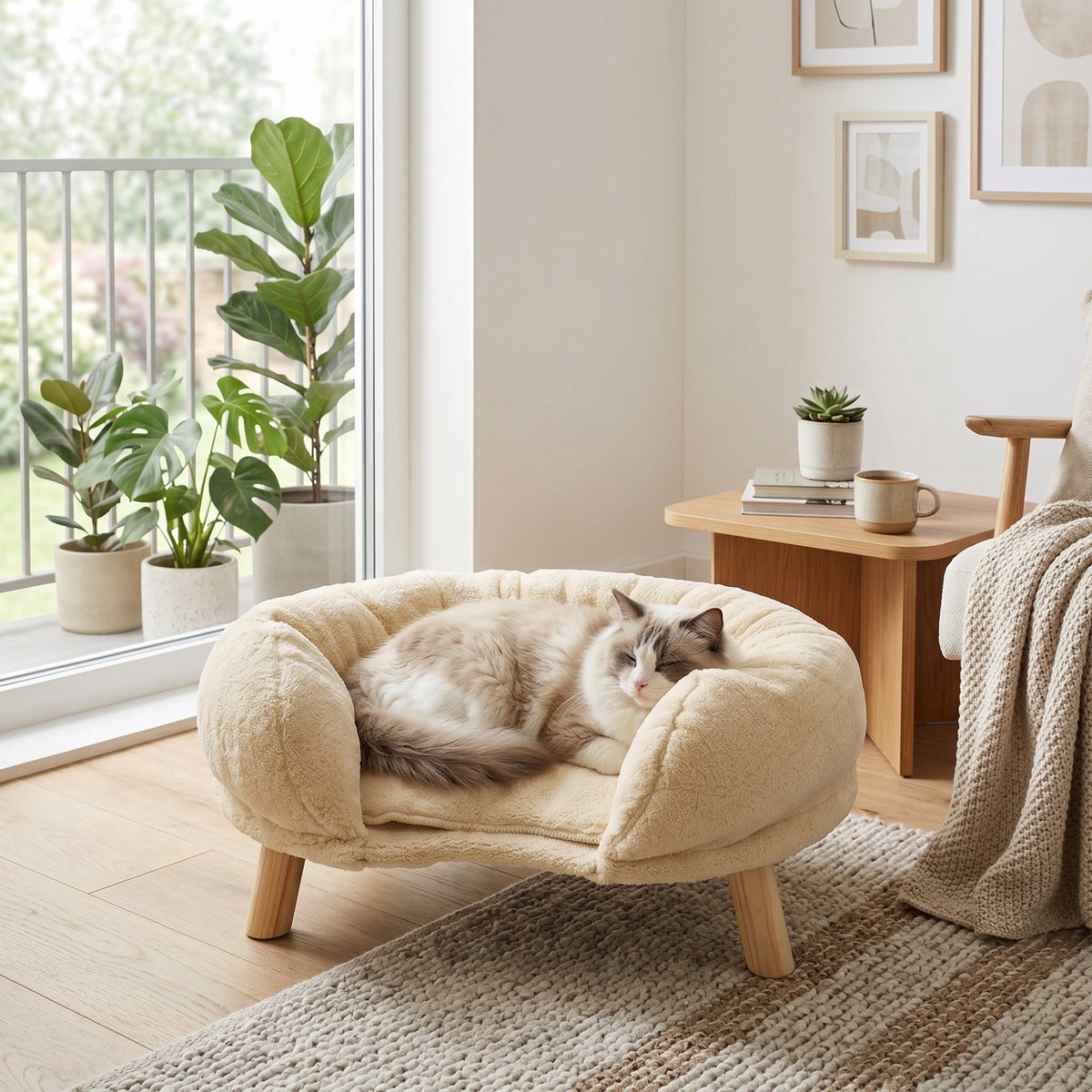 Kattenbank beige – comfortabel & krasbestendig – 50x40x25 cm