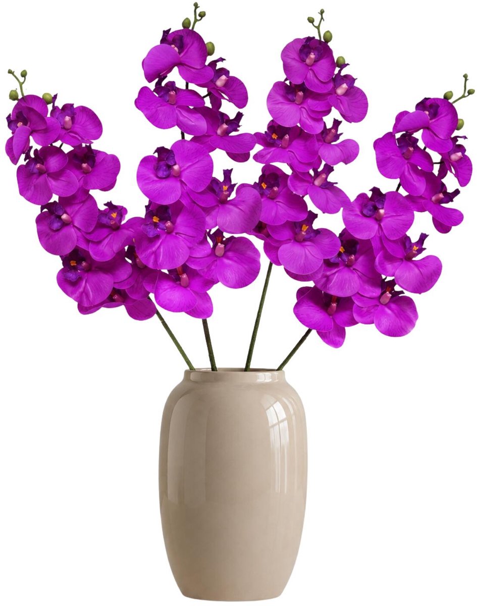 Bellatio Design Kunstbloem Orchidee Bora - 4x - fuchsia roze - 108 cm - losse stelen - kunst zijdebloemen - Phalaenopsis