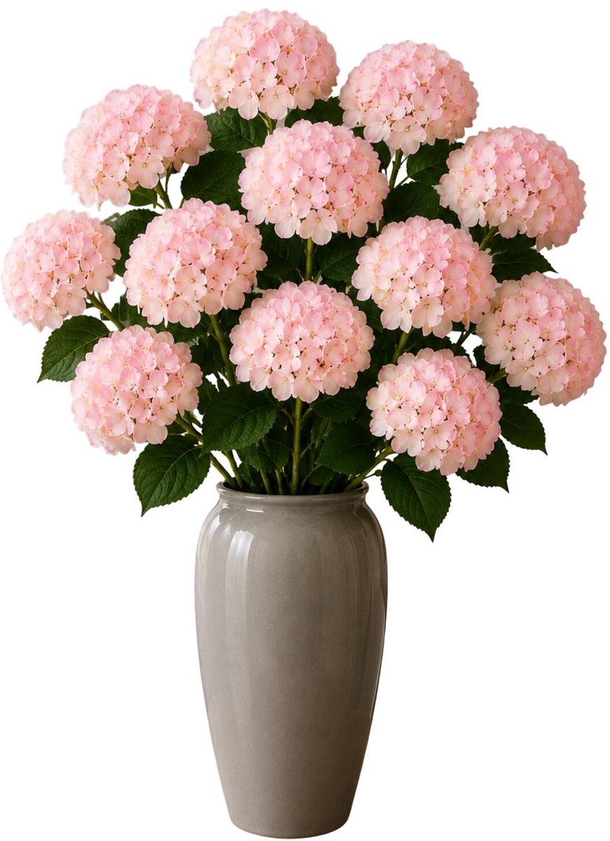Bellatio Design Kunstbloem Hortensia tak - 10x - roze - 48 cm - losse steel - Kunst zijdebloemen - hydrangea