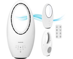 Bauerkraft Bladloze Ventilator met Afstandsbediening – 60W – Fluisterstil – Timer – LED Verlichting – Oscillerend – Witte Ventilator Zonder Bladen
