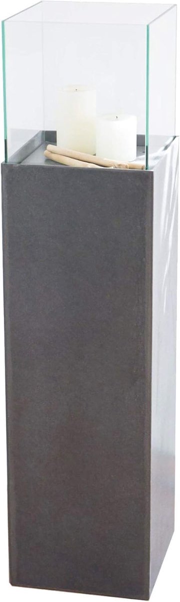 Windlicht Zuil - Lantaarn Kandelaar - Sfeer Creëren - Betonlook Vezelcement - 100 cm Hoog - Antraciet
