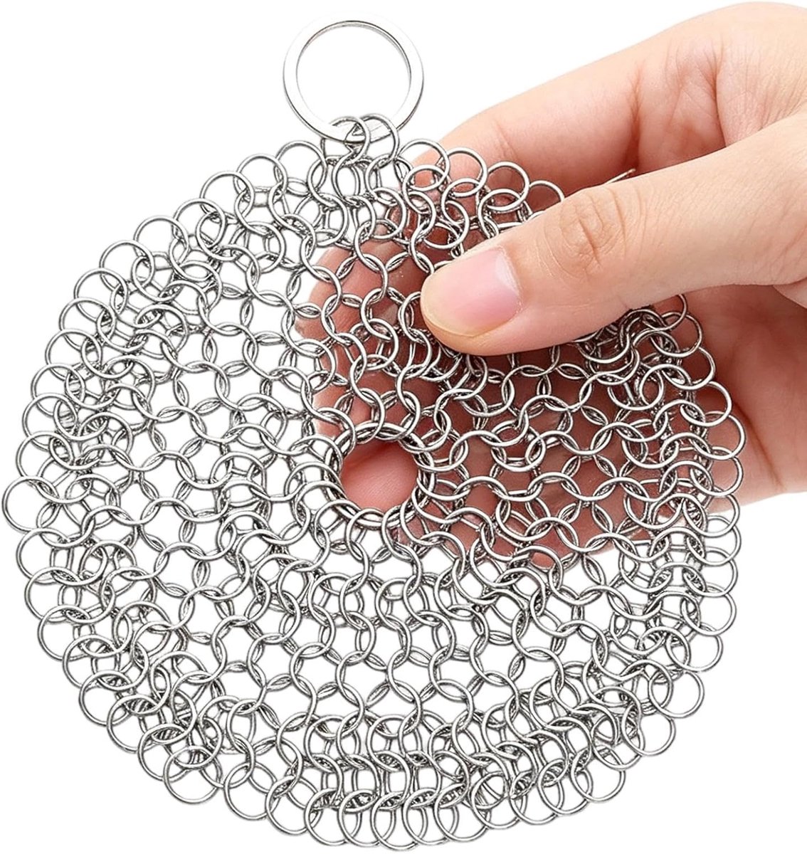 Kettingschrobber Gietijzer - Panreiniger RVS - Kookgerei Schoonmaken - Geoptimaliseerde Reinigingsactie - 10x10cm - Zilver