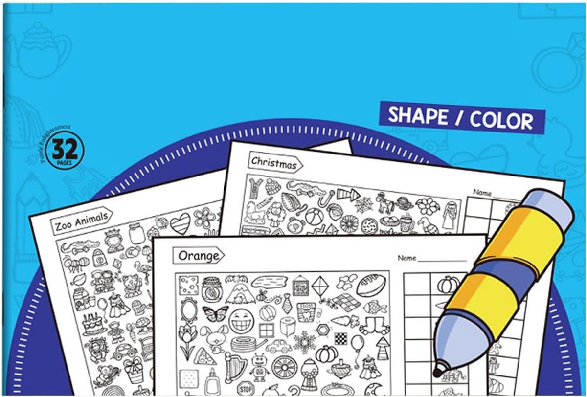 Kinderen Activiteitenboek - Puzzel Oefeningen - Leren Observeren - Vormen Combineren - 32 Pagina's - Blauw