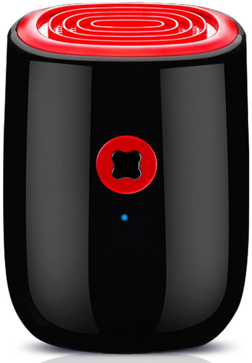 Kleine Luchtontvochtiger - Compacte Ontvochtiger - Kamer Lucht Zuiveren - 800ml Tank Capaciteit - 16x14x23 cm - Rood Zwart