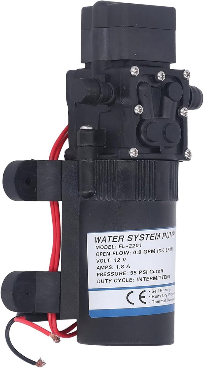Zelfaanzuigende Pomp - Waterpomp - Camper Jacht - Koperen Motor - 0.8 GPM - Zwart