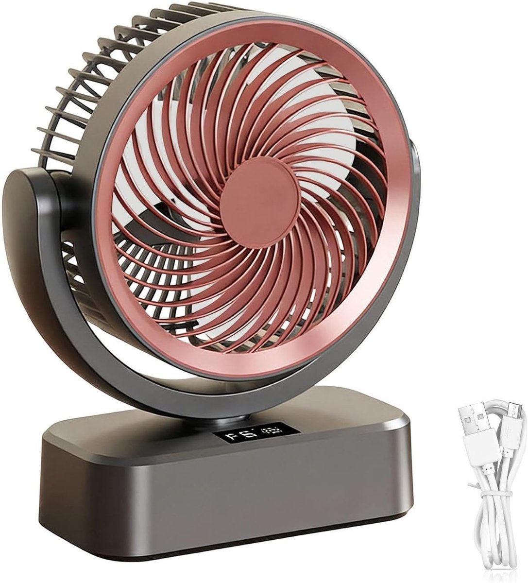 Tafelventilator - Bureauventilator - Persoonlijke Koeling - Oscillerende Luchtstroom - 20.7 x 24.4 x 9.2 cm - Grijsbruin