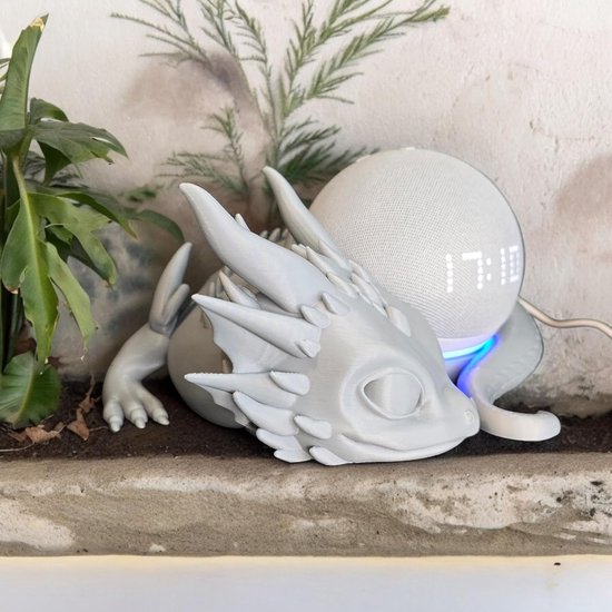 Draken Speaker Houder - Smart Speaker Accessoire - Bureau Decoratie - 3D Geprint Ontwerp - 20.5 cm Lengte - Transparant — afbeelding 5