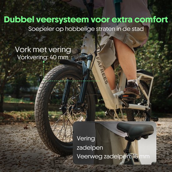 FAFREES F20 Flex Opvouwbare Elektrische Fiets - 36V 20Ah Accu, 100km Bereik, 7-Speed Shimano, Dubbel Geveerd, Torque Sensor Crèmekleurig van FAFREES — afbeelding 3
