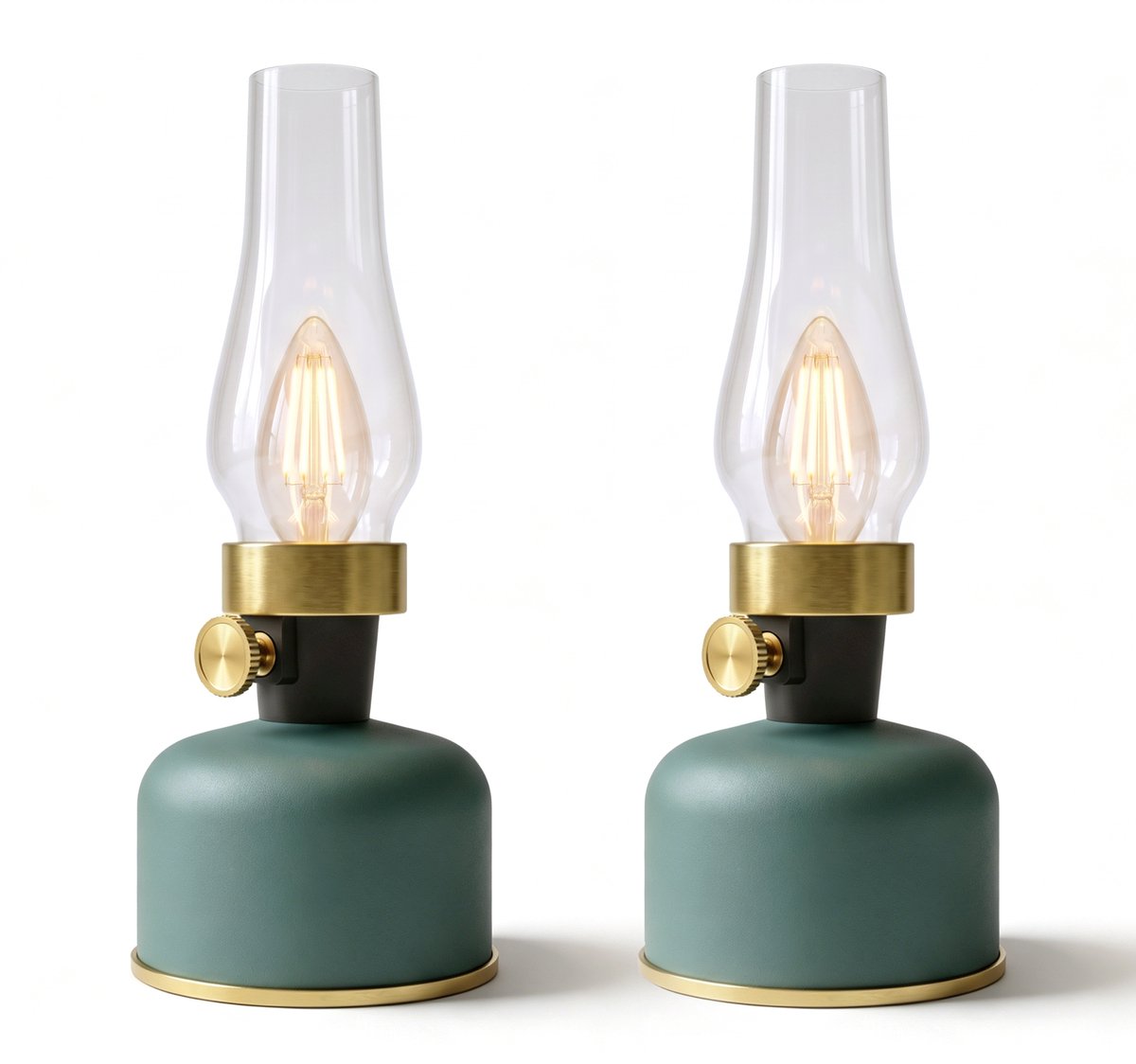 Calex Lavinio Oplaadbare Tafellamp - 2 Stuks - Draadloos - LED Olielamp - Camping Lamp - Binnen en Buiten - Warm Wit Licht - Dimbaar - Groen
