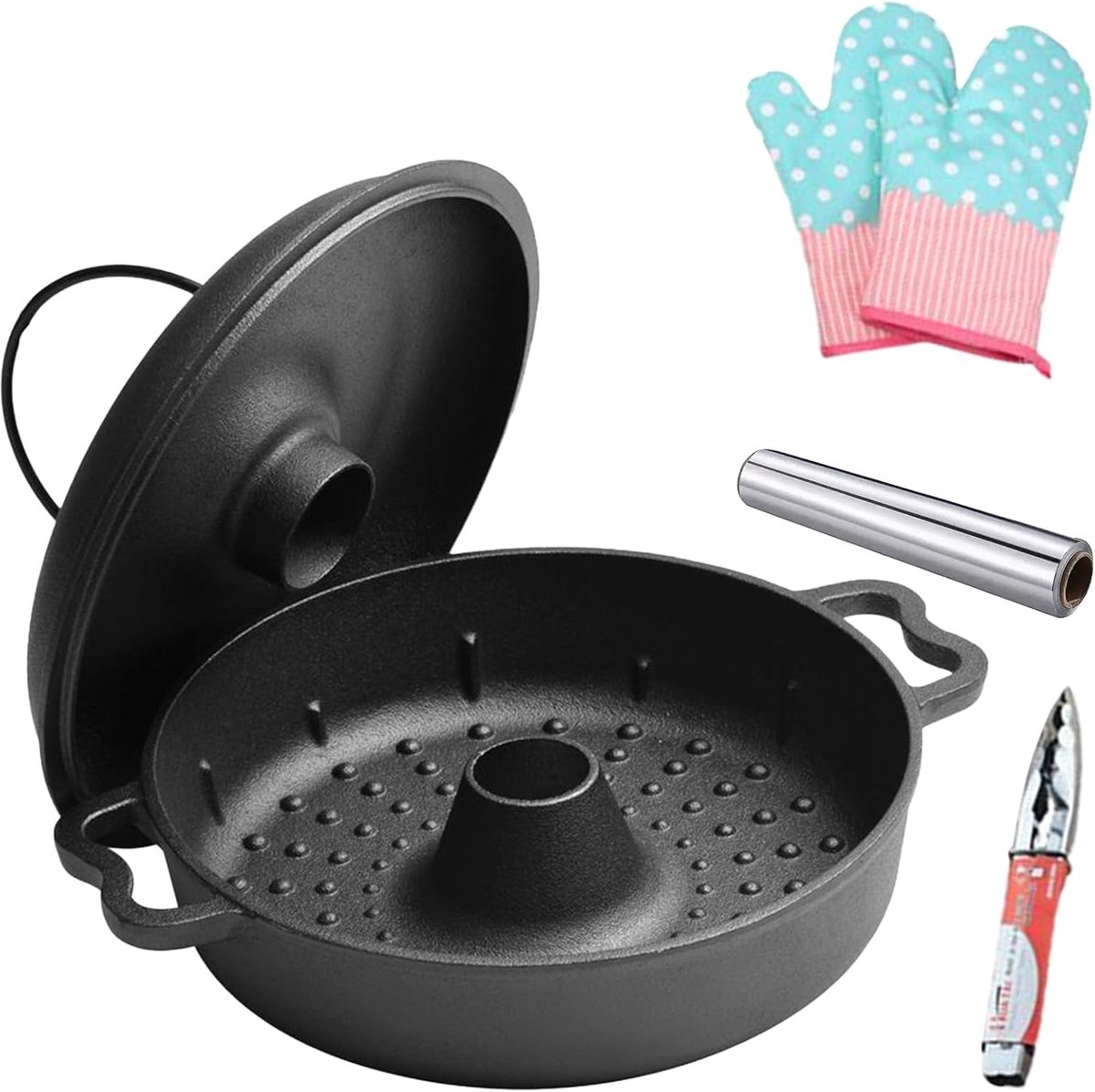 Gietijzeren Braadpan Ovenschaal Deksel Gelijkmatig Koken 3D Warmtesysteem 305x25x10 cm Zwart