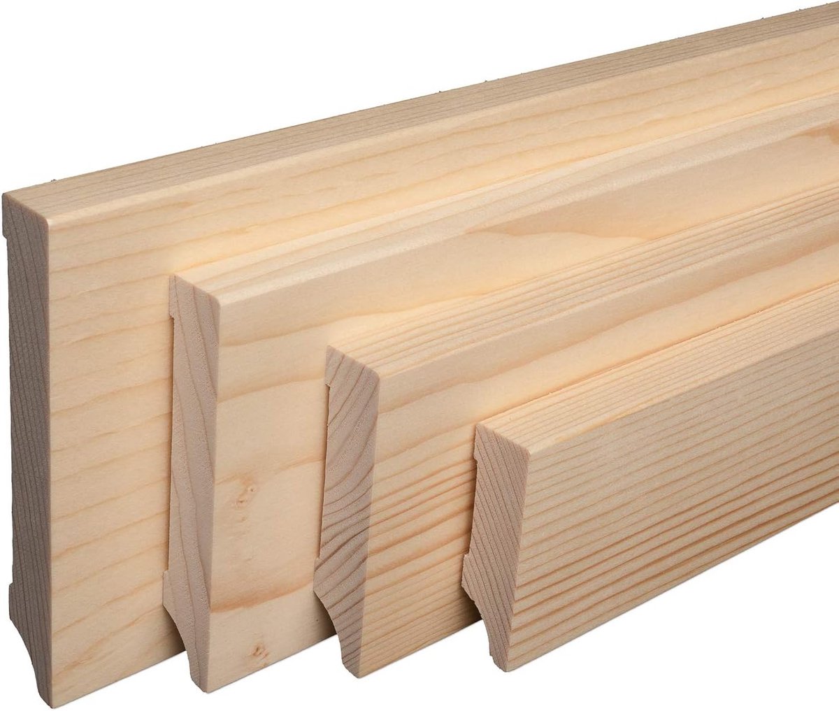 Massief Houten Plint - Vloerplint Wandlijst - Woonruimte Afwerken - Met Geïntegreerde Kabelgoot - 100 mm Hoogte - Sparren Geolied