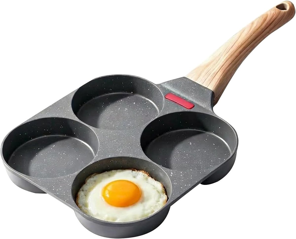 Ei Koekenpan - Pannenkoek Pan - Ontbijt Maken - Vier Gaten Ontwerp - 18x38cm - Zwart