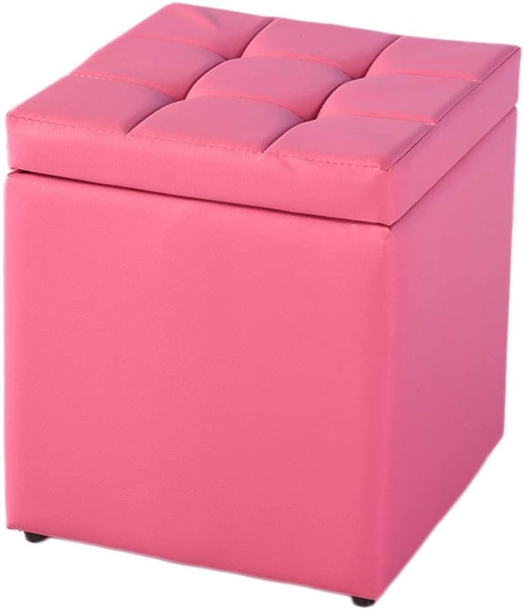 Opberg Poef - Voetenbank Stool - Ruimte Besparen - Waterproof PU Leer - 30x30x35cm - Rood