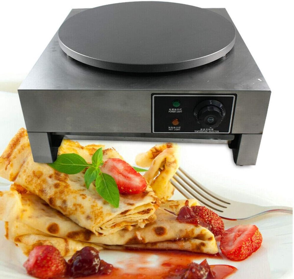 Pannenkoekenmaker Elektrisch - Bakplaat Apparaat - Lekkere Pannenkoeken Maken - Instelbare Temperatuur - 40 cm Diameter - Zilver