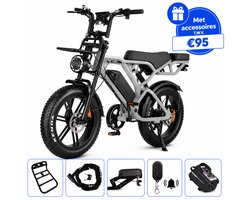 Ebikekopen.com V20 Pro - Fatbike - Licht Grijs - Nieuwste Model - Hydraulische remmen - 2026/2027 Model - Incl. Slot - Telefoonhouder - Alarmsysteem - Voorrekje - Voetensteuntje - Met Accessoires - Ebike - Elektrische Fiets - QMwheel