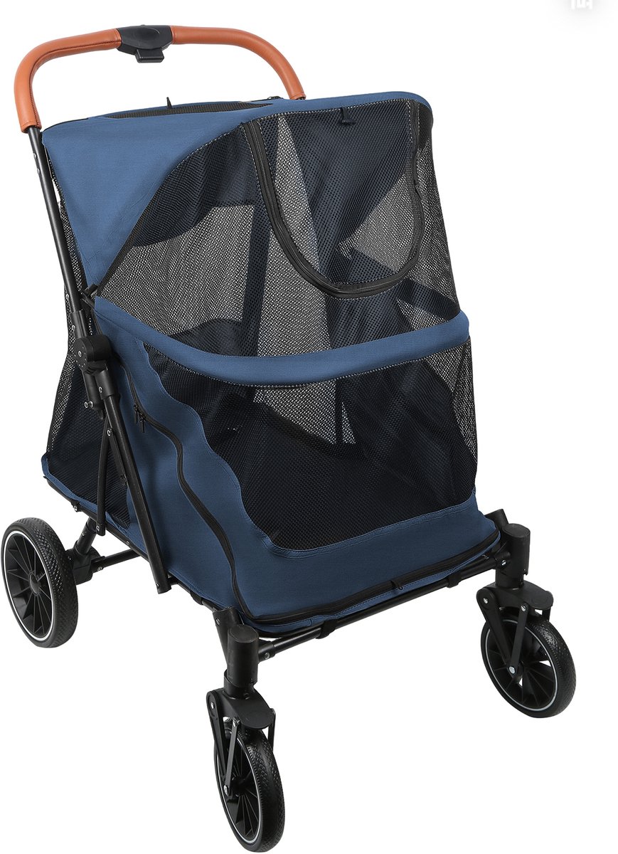 PIPIPOXER Huisdier wandelwagen-reiswagen huisdier- inklapbaar Hondenwagen-voor grote honden en katten tot 35 kg-Hondenbuggy met Netraam -buggy-Tas - Oxfordstof-blauw