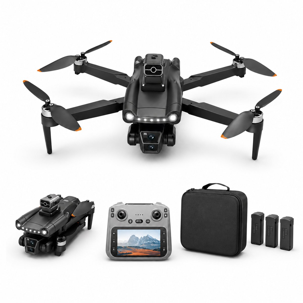 Gloovon® - GPS Drone Full HD - 3 Accu's & Scherm Controller - 360° Obstakelvermijding - Borstelloze Motoren - 90 Min Vliegen - Zwart