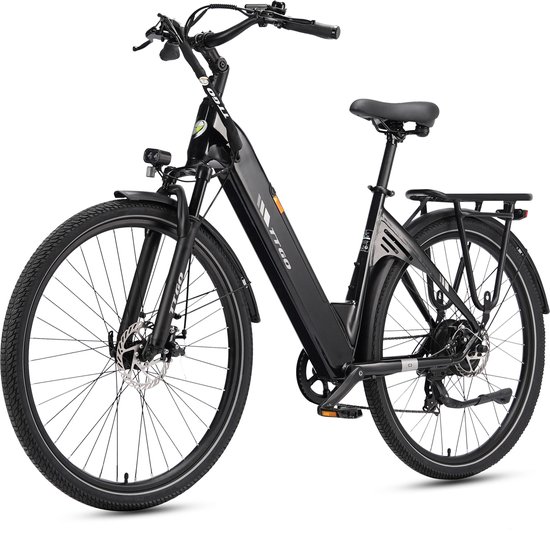 Elektrische Fiets TTGO C3 - 36V 18AH Accu - Actieradius Tot 120 Km - 28×2.0 Inch Wielen - Aluminium Lage Instapframe - Shimano 7 Versnellingen - Mechanische Schijfremmen - LCD Display - Elektrische Stadsfiets - Zwart