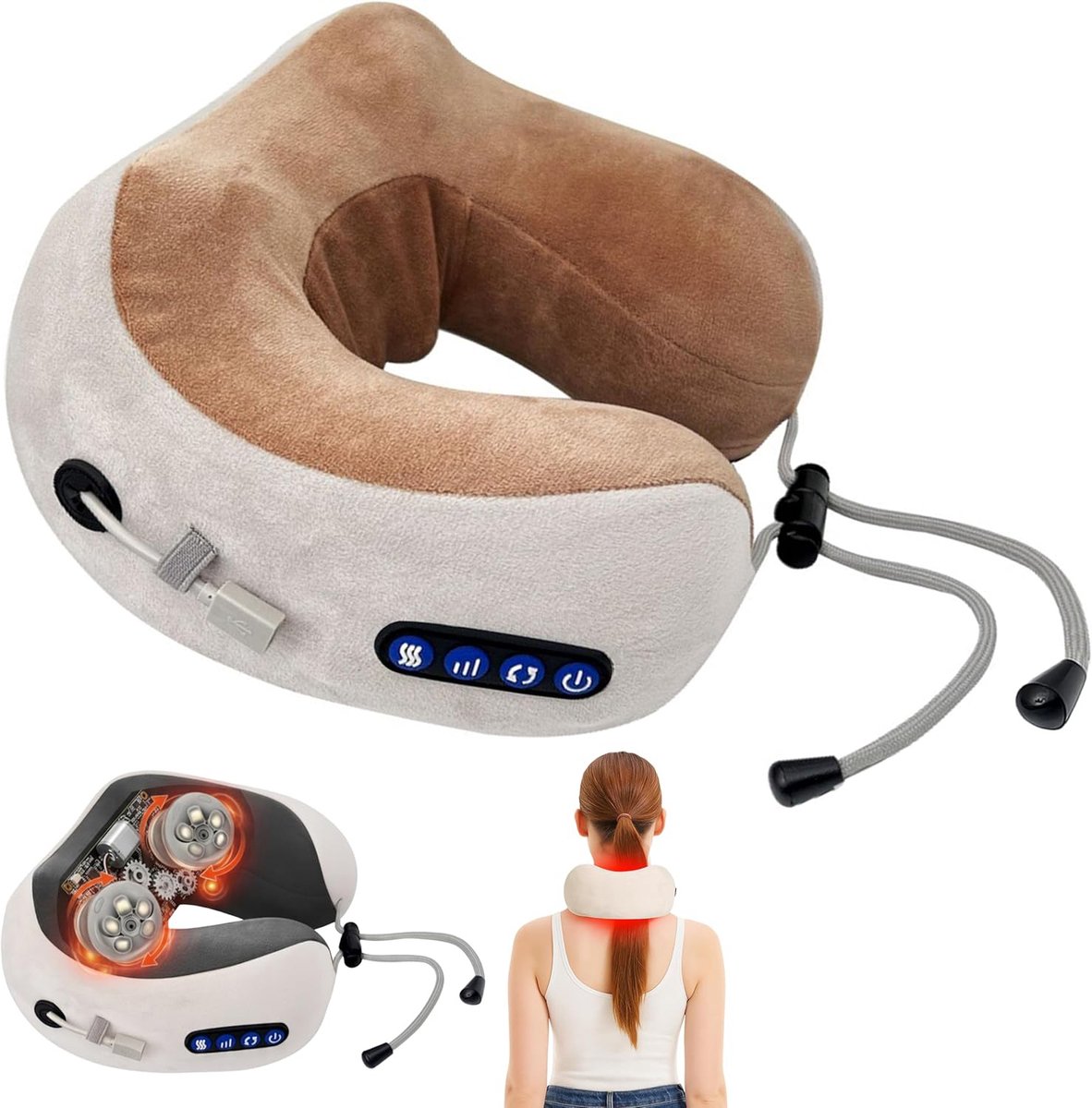 Nekmassager - U-Vormig Massagekussen - Elektrische Nekmassage - Diepe 3D-Kneedmassage - 3 Standen - Stress- En Spanningsverlichting