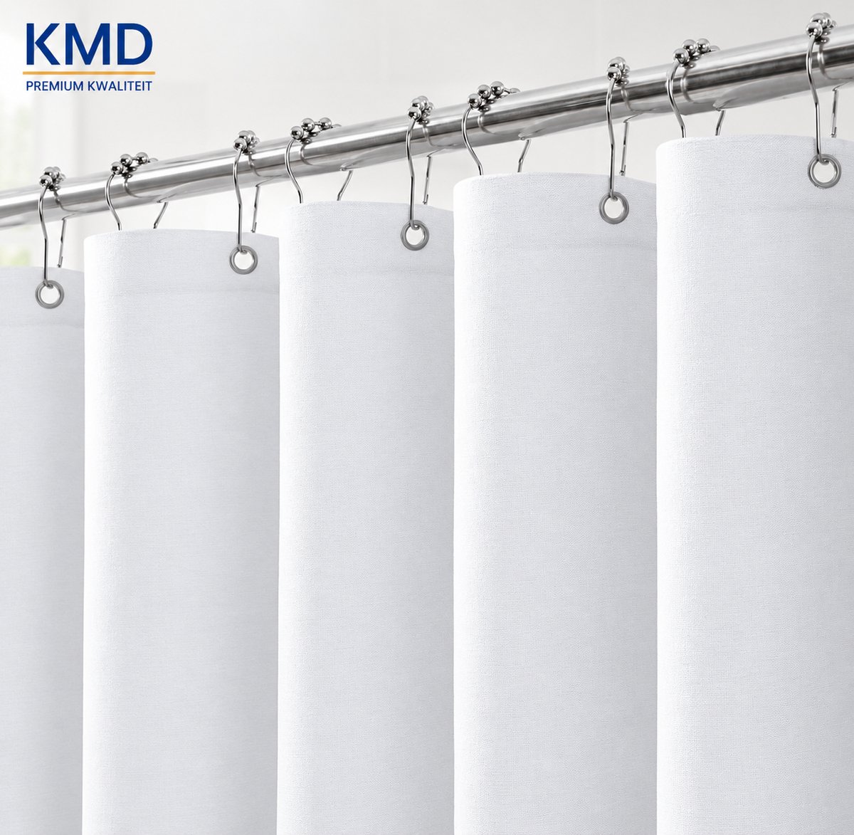 KMD Douchegordijn Linnen Textuur Waterdicht met Metalen Ringen - Anti-schimmel Badgordijn Zwaar - 182 x 214 cm (Wit)