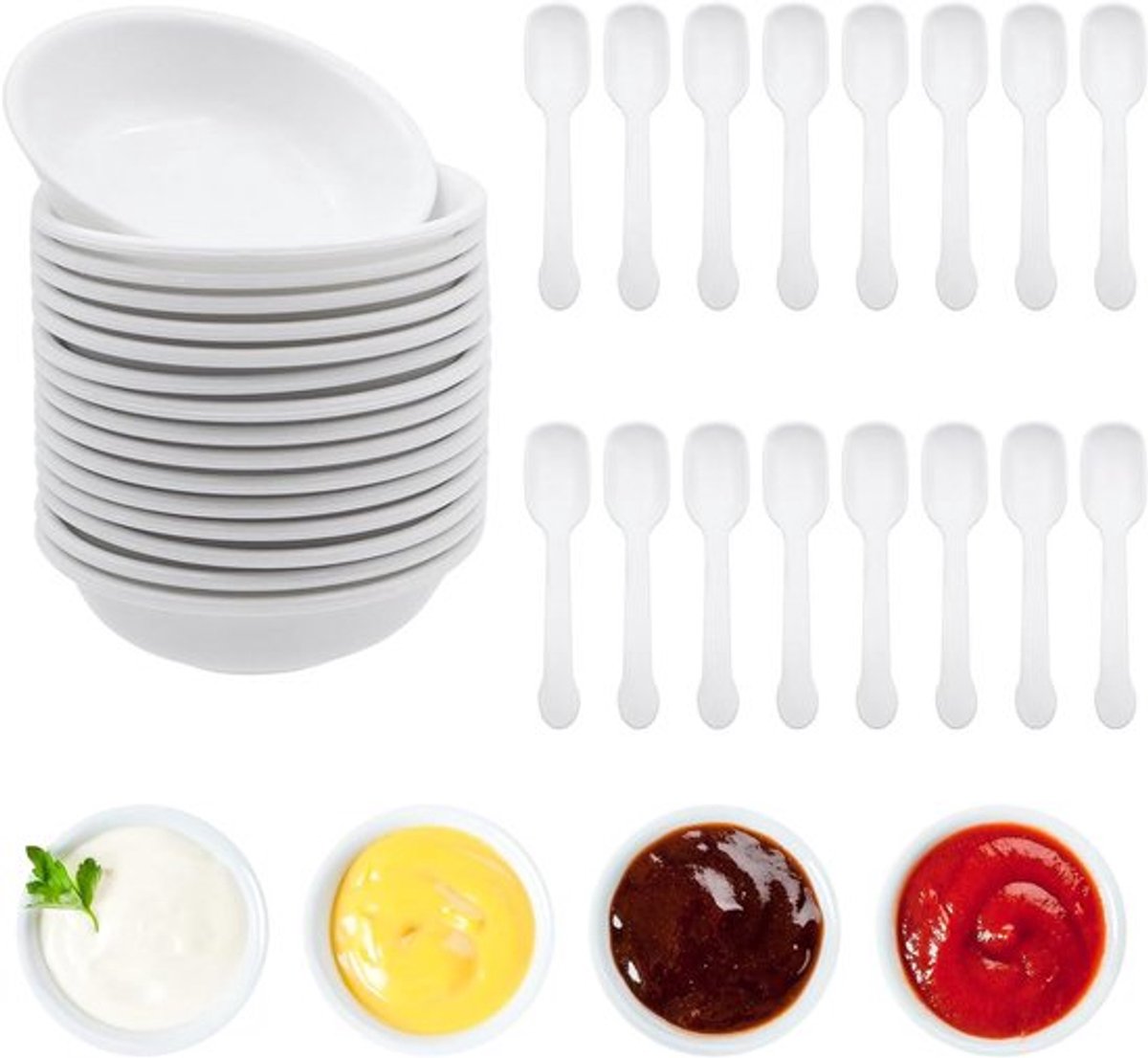 Set inovra Plus dipschaaltjes en lepel - wit - 16 stukken