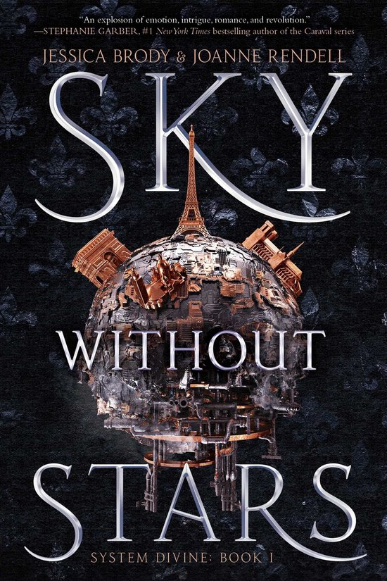Boekomslag 'Sky Without Stars', met een wereldbol van metaal en gebouwen, bekroond met de Eiffeltoren.