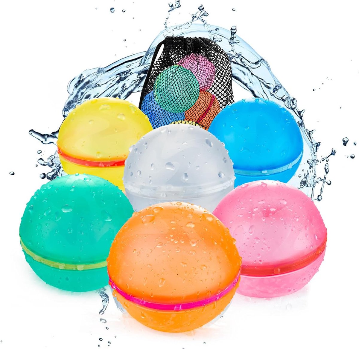 Herbruikbare Waterballonnen - Set van 6 - Magnetisch & Zelfsluitend - Siliconen Waterbal Hervulbaar - Buitenspeelgoed voor Zomer - Waterspeelgoed voor Kinderen en Volwassenen - Inclusief Opberg Netje - SOLLBRY®