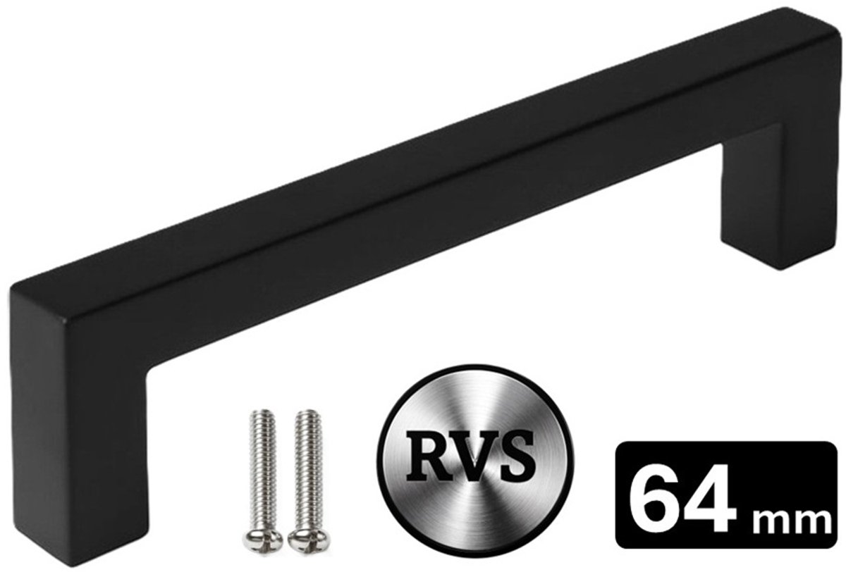 MSQDESIGN Handgreep RVS zwart - Boormaat 64mm - zwarte Handgreep voor Keuken & Kast - Moderne Meubelgreep - Keukengreep Mat zwart -Kastgrepen- zwarte Greepjes Keuken - zwarte RVS Handvatten - Deurgreepjes -incl schroeven