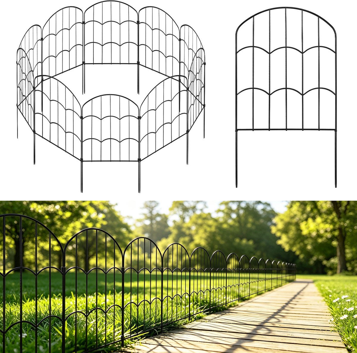Lemonmax Tuinhek 10-delig - Metalen Sierhek en Insteekhek 33x61 cm - Borderhek voor Bloemperk Gazon Tuinpad - Zwart