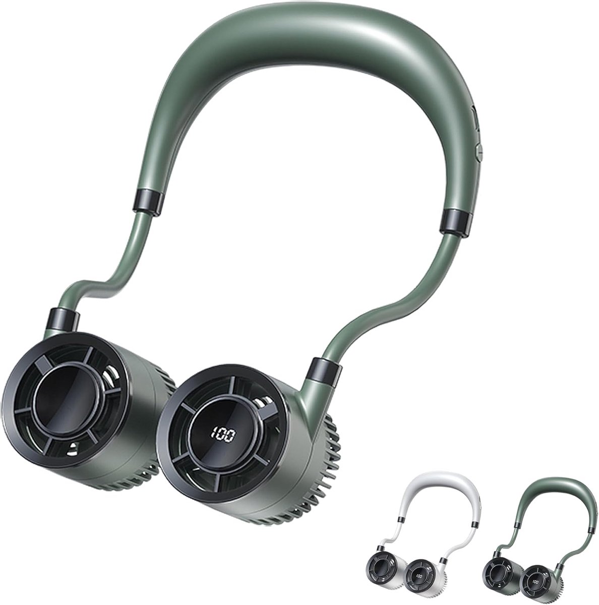 Nekventilator - 1-100 Snelheden Bladloos - 1500mAh Batterij - Handsfree & USB-C Snel Opladen - 0.24kg Ultralicht & 360° Opvouwbaar - voor Reizen, Kantoor, Cadeau - Groen - 1 Stuk
