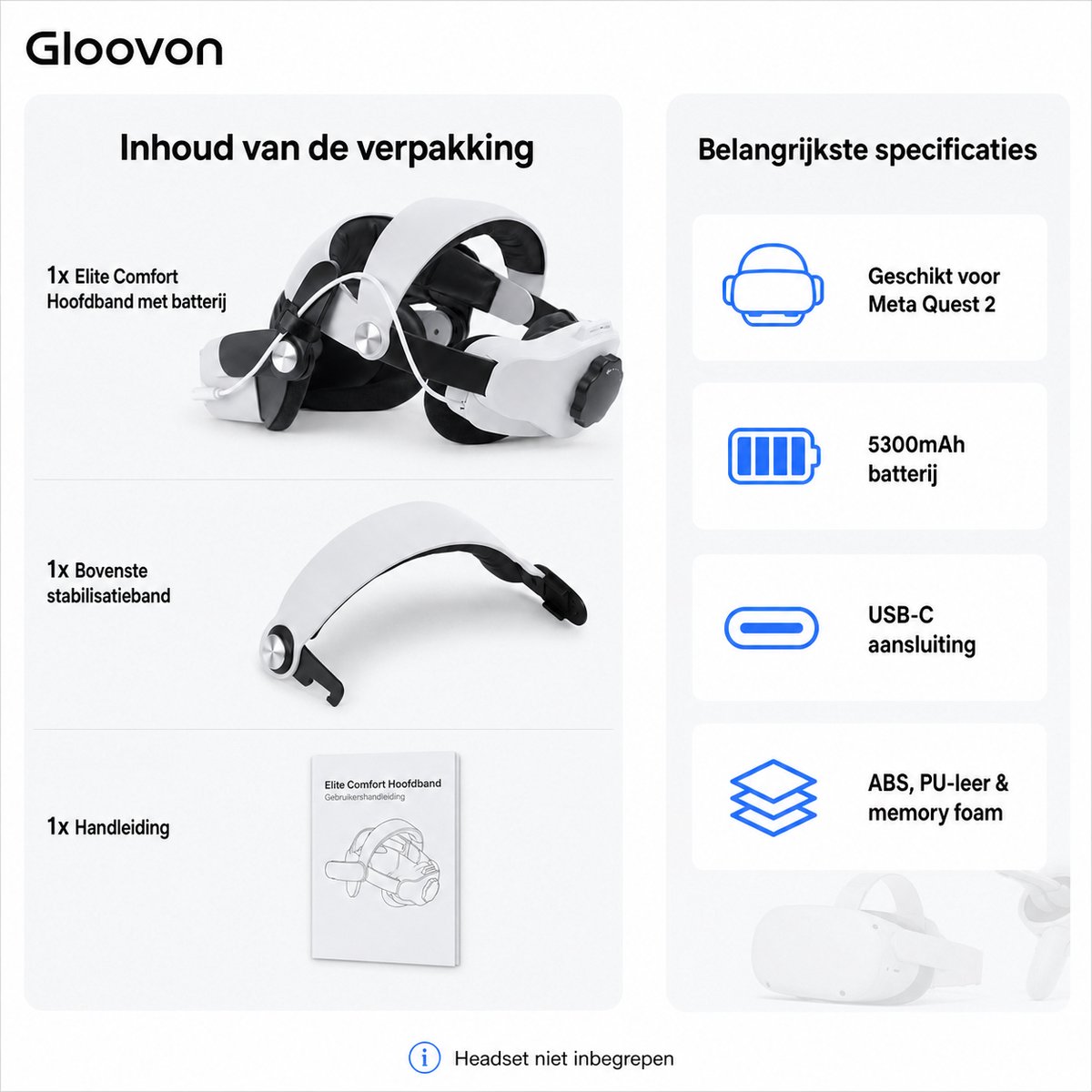 Gloovon Elite Strap Quest 2 - 5300mAh batterij & comfort thumbnail 3