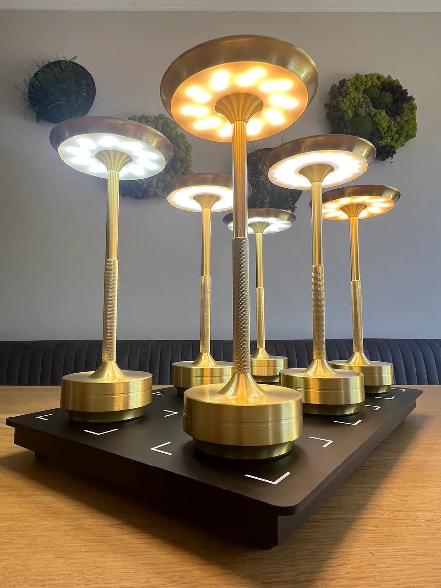 Eclips Horeca LED Tafellamp - Set van 6 - Goud - Met laadstation, dimbaar, 3 lichtkleuren, IP54, voor binnen en buiten