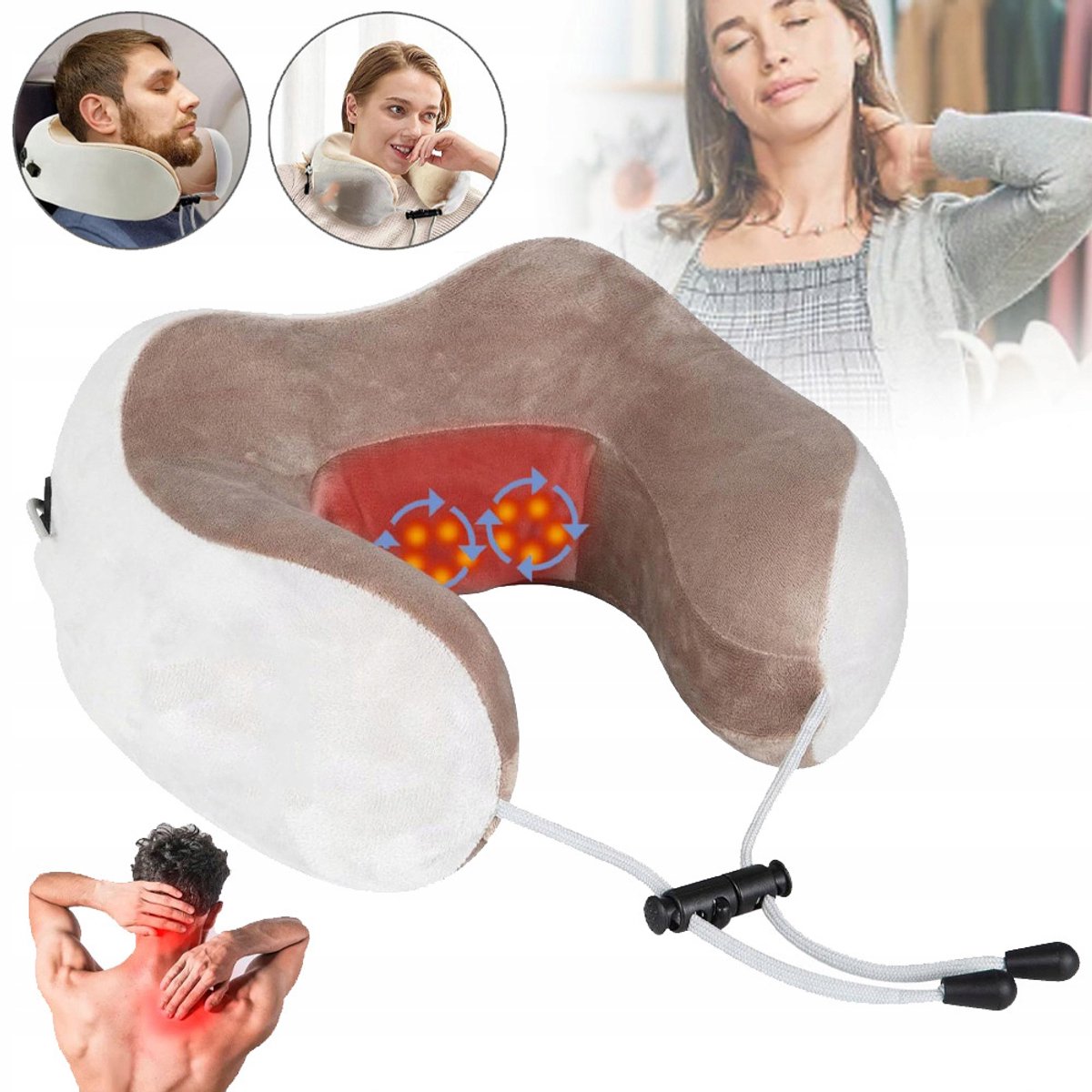 U-Vormige Nekmassager - 3-in-1 Kneden En Verwarmen Timer Van 15 Minuten - Traagschuim En Fluweel USB-Oplaadbaar - Draagbaar Lichtgewicht - Ideaal Voor Op Reis En Naar Het Werk