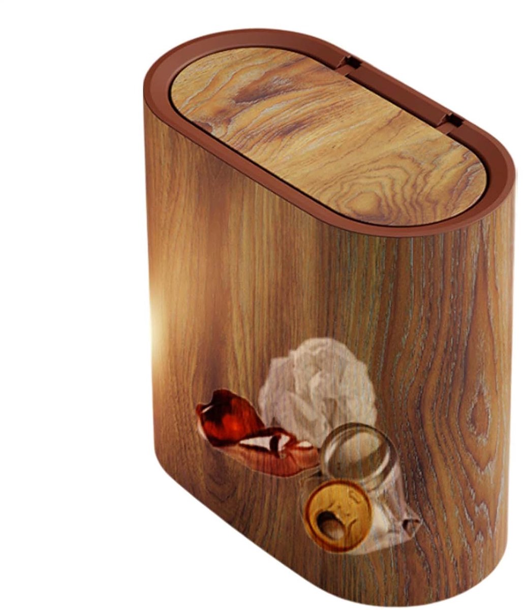Kleine Prullenbak - Afvalbak Deksel - Ruimte Organiseren - Verwijderbare Binnenemmer - 29.5x29x16cm - Houtkleur