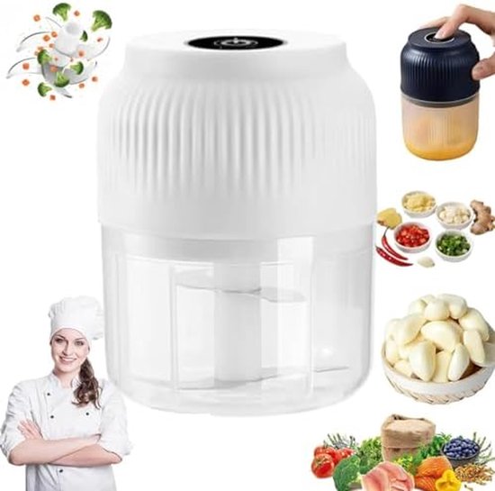 Elektrische hakker - Mini keukenmachine - Snel ingrediënten snijden - Draadloos en USB-oplaadbaar - 300ml capaciteit - Blauw — afbeelding 2
